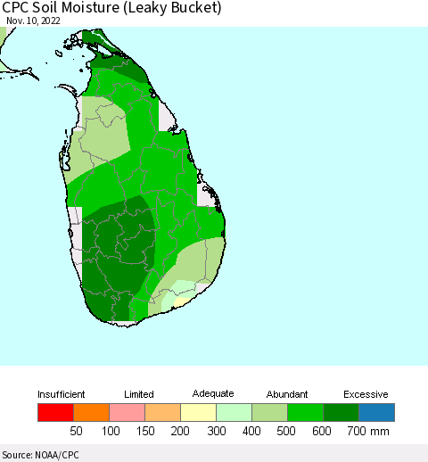 Sri Lanka CPC Calculated Soil Moisture (Leaky Bucket) Thematic Map For 11/6/2022 - 11/10/2022