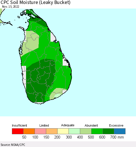 Sri Lanka CPC Soil Moisture (Leaky Bucket) Thematic Map For 11/11/2022 - 11/15/2022