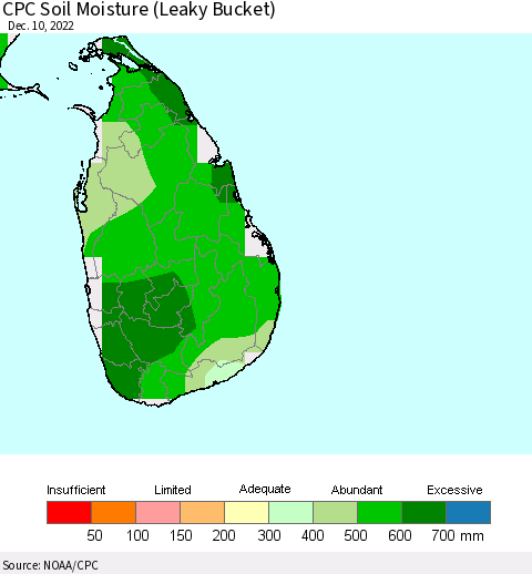 Sri Lanka CPC Calculated Soil Moisture (Leaky Bucket) Thematic Map For 12/6/2022 - 12/10/2022