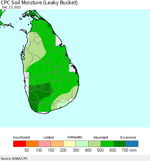 Sri Lanka CPC Soil Moisture (Leaky Bucket) Thematic Map For 12/11/2022 - 12/15/2022
