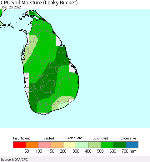 Sri Lanka CPC Soil Moisture (Leaky Bucket) Thematic Map For 12/16/2022 - 12/20/2022