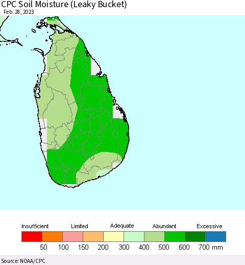 Sri Lanka CPC Soil Moisture (Leaky Bucket) Thematic Map For 2/26/2023 - 2/28/2023