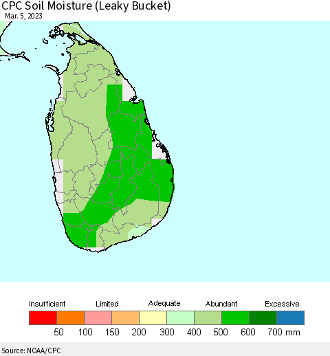 Sri Lanka CPC Soil Moisture (Leaky Bucket) Thematic Map For 3/1/2023 - 3/5/2023