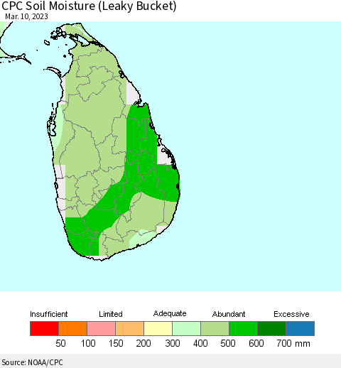 Sri Lanka CPC Soil Moisture (Leaky Bucket) Thematic Map For 3/6/2023 - 3/10/2023
