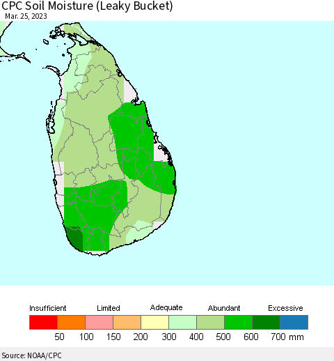 Sri Lanka CPC Calculated Soil Moisture (Leaky Bucket) Thematic Map For 3/21/2023 - 3/25/2023