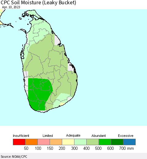 Sri Lanka CPC Soil Moisture (Leaky Bucket) Thematic Map For 4/6/2023 - 4/10/2023