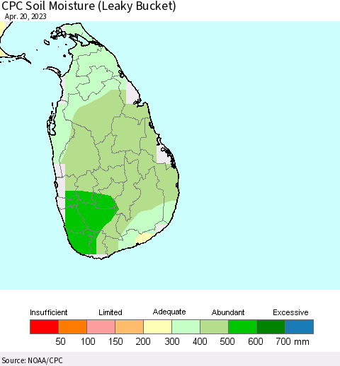 Sri Lanka CPC Soil Moisture (Leaky Bucket) Thematic Map For 4/16/2023 - 4/20/2023