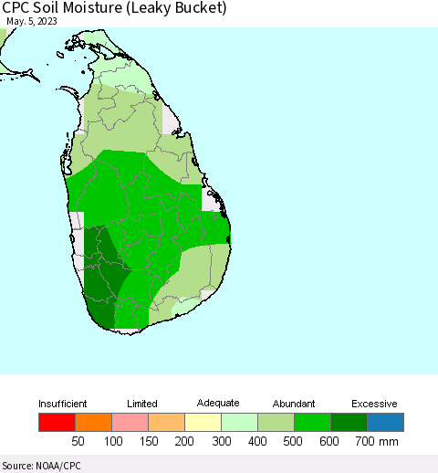Sri Lanka CPC Soil Moisture (Leaky Bucket) Thematic Map For 5/1/2023 - 5/5/2023