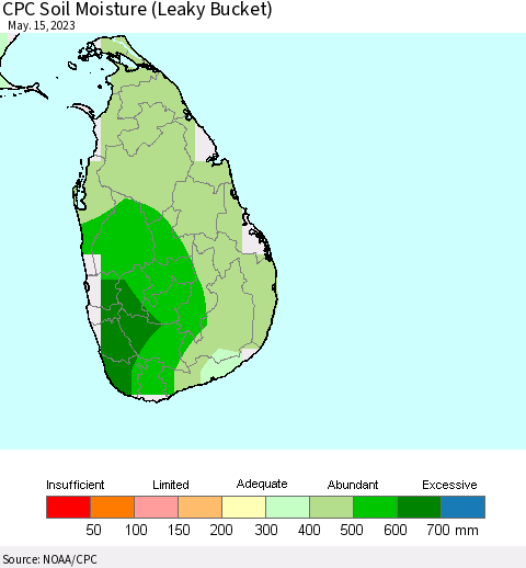 Sri Lanka CPC Soil Moisture (Leaky Bucket) Thematic Map For 5/11/2023 - 5/15/2023