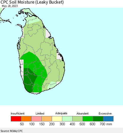 Sri Lanka CPC Soil Moisture (Leaky Bucket) Thematic Map For 5/16/2023 - 5/20/2023