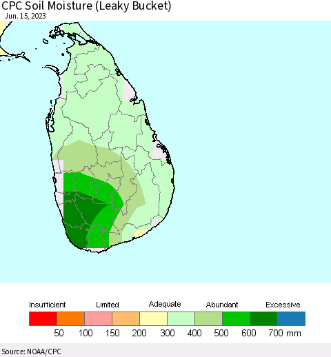Sri Lanka CPC Soil Moisture (Leaky Bucket) Thematic Map For 6/11/2023 - 6/15/2023