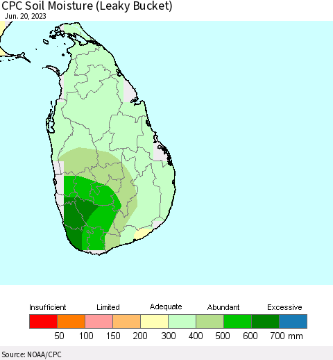 Sri Lanka CPC Soil Moisture (Leaky Bucket) Thematic Map For 6/16/2023 - 6/20/2023