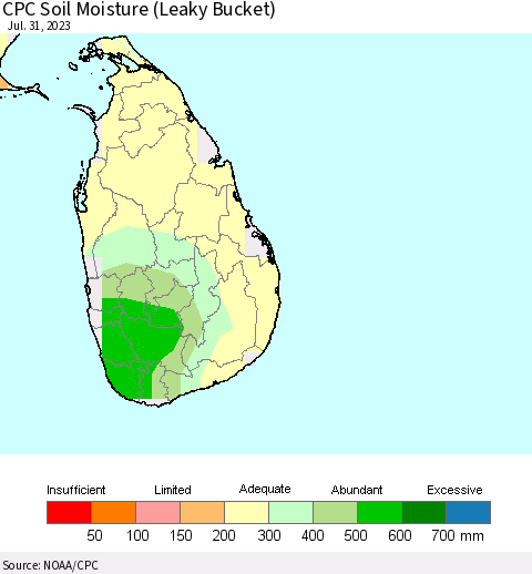 Sri Lanka CPC Soil Moisture (Leaky Bucket) Thematic Map For 7/26/2023 - 7/31/2023