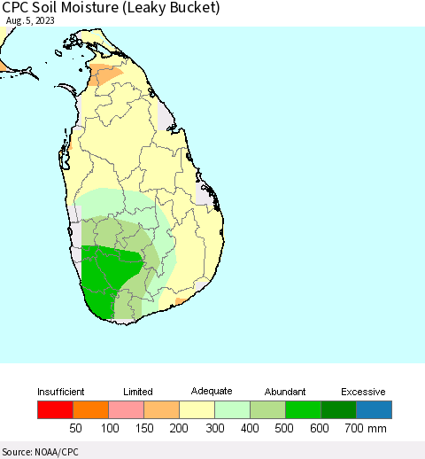Sri Lanka CPC Soil Moisture (Leaky Bucket) Thematic Map For 8/1/2023 - 8/5/2023