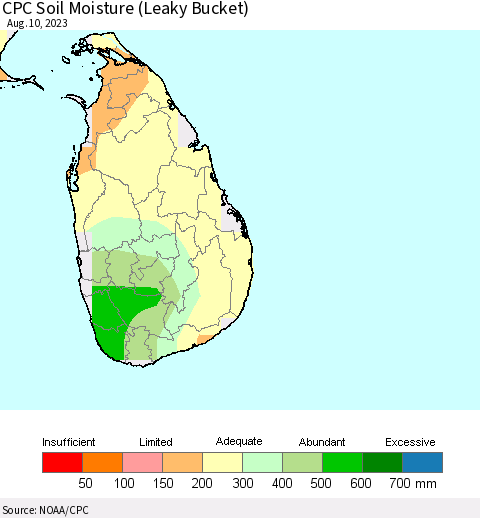 Sri Lanka CPC Soil Moisture (Leaky Bucket) Thematic Map For 8/6/2023 - 8/10/2023