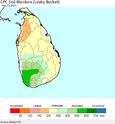 Sri Lanka CPC Soil Moisture (Leaky Bucket) Thematic Map For 8/11/2023 - 8/15/2023