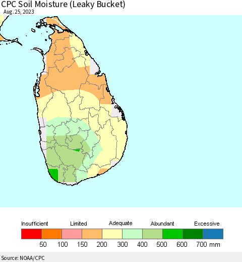 Sri Lanka CPC Soil Moisture (Leaky Bucket) Thematic Map For 8/21/2023 - 8/25/2023