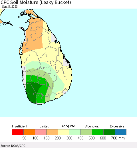 Sri Lanka CPC Soil Moisture (Leaky Bucket) Thematic Map For 9/1/2023 - 9/5/2023