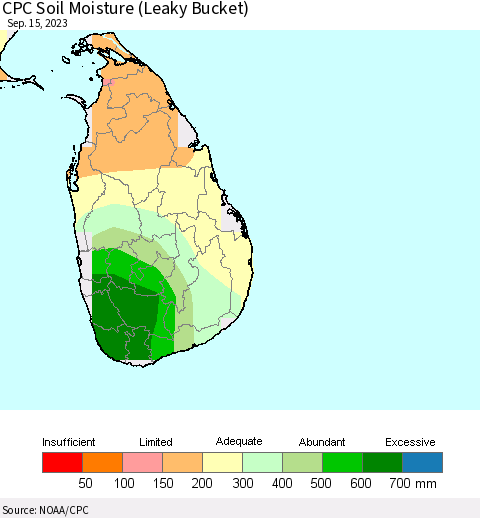 Sri Lanka CPC Soil Moisture (Leaky Bucket) Thematic Map For 9/11/2023 - 9/15/2023
