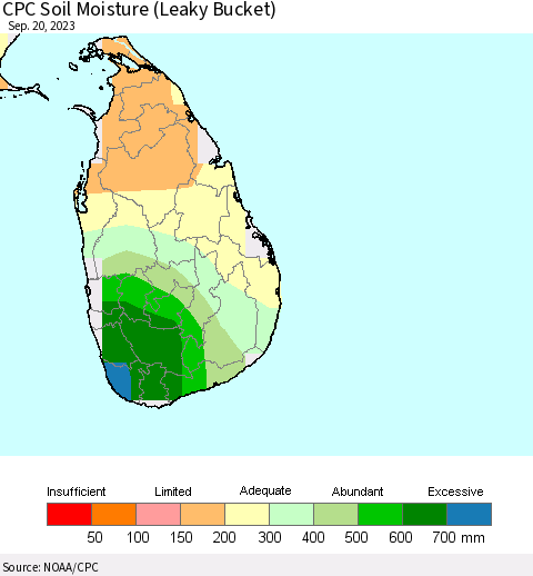 Sri Lanka CPC Soil Moisture (Leaky Bucket) Thematic Map For 9/16/2023 - 9/20/2023