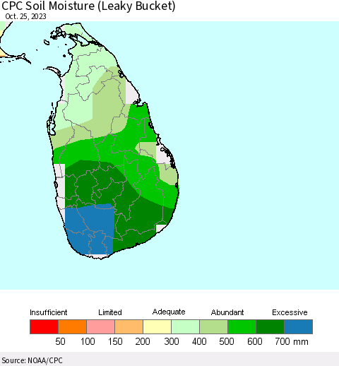 Sri Lanka CPC Soil Moisture (Leaky Bucket) Thematic Map For 10/21/2023 - 10/25/2023