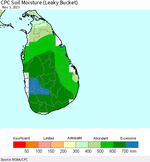 Sri Lanka CPC Soil Moisture (Leaky Bucket) Thematic Map For 11/1/2023 - 11/5/2023