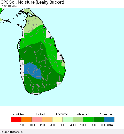 Sri Lanka CPC Soil Moisture (Leaky Bucket) Thematic Map For 11/6/2023 - 11/10/2023