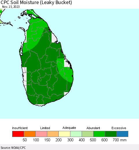 Sri Lanka CPC Soil Moisture (Leaky Bucket) Thematic Map For 11/11/2023 - 11/15/2023