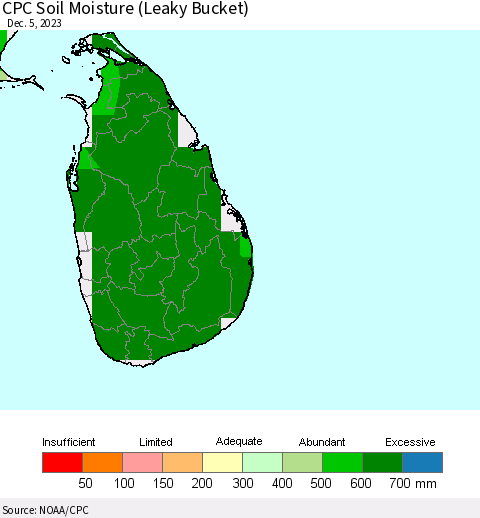 Sri Lanka CPC Soil Moisture (Leaky Bucket) Thematic Map For 12/1/2023 - 12/5/2023