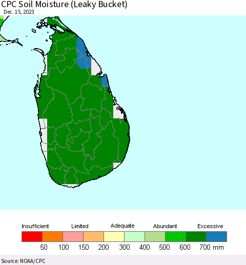Sri Lanka CPC Soil Moisture (Leaky Bucket) Thematic Map For 12/11/2023 - 12/15/2023
