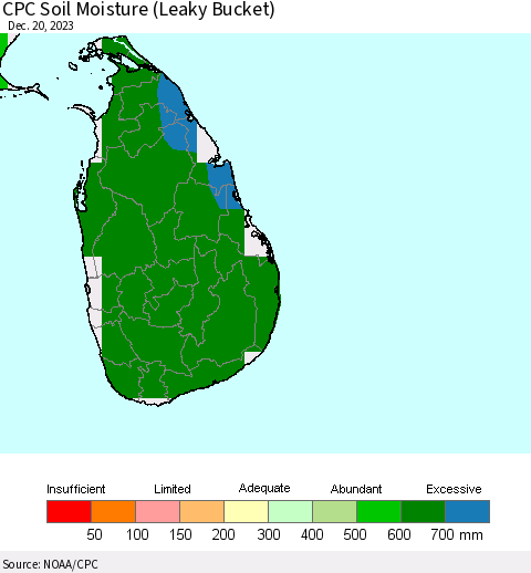 Sri Lanka CPC Soil Moisture (Leaky Bucket) Thematic Map For 12/16/2023 - 12/20/2023
