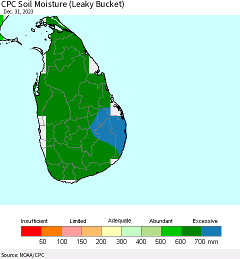 Sri Lanka CPC Soil Moisture (Leaky Bucket) Thematic Map For 12/26/2023 - 12/31/2023