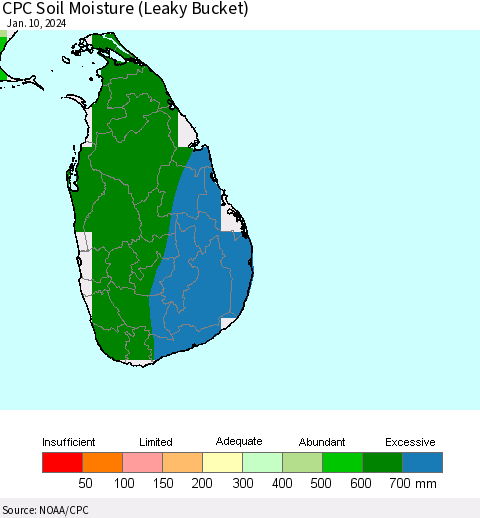 Sri Lanka CPC Soil Moisture (Leaky Bucket) Thematic Map For 1/6/2024 - 1/10/2024