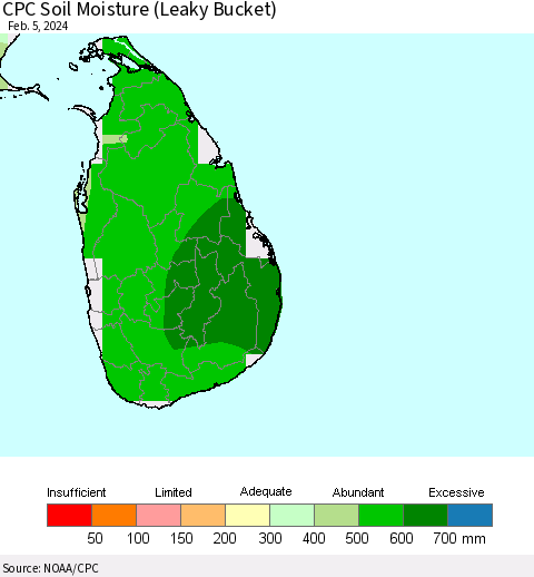 Sri Lanka CPC Soil Moisture (Leaky Bucket) Thematic Map For 2/1/2024 - 2/5/2024