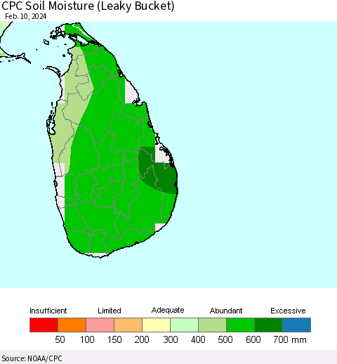 Sri Lanka CPC Soil Moisture (Leaky Bucket) Thematic Map For 2/6/2024 - 2/10/2024