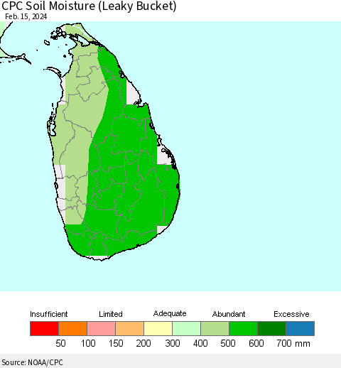 Sri Lanka CPC Soil Moisture (Leaky Bucket) Thematic Map For 2/11/2024 - 2/15/2024