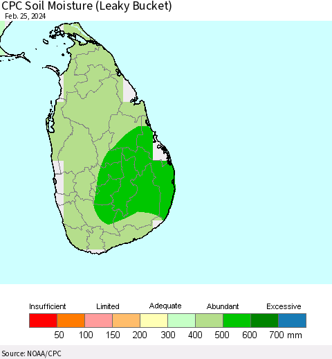 Sri Lanka CPC Soil Moisture (Leaky Bucket) Thematic Map For 2/21/2024 - 2/25/2024