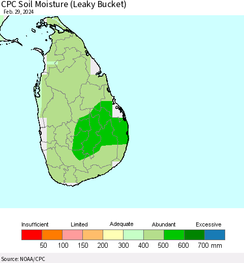 Sri Lanka CPC Soil Moisture (Leaky Bucket) Thematic Map For 2/26/2024 - 2/29/2024