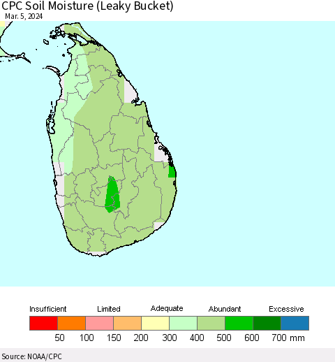 Sri Lanka CPC Soil Moisture (Leaky Bucket) Thematic Map For 3/1/2024 - 3/5/2024