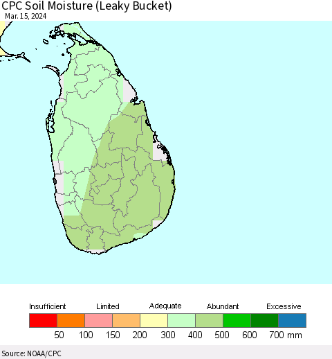 Sri Lanka CPC Soil Moisture (Leaky Bucket) Thematic Map For 3/11/2024 - 3/15/2024