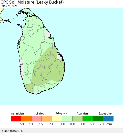Sri Lanka CPC Soil Moisture (Leaky Bucket) Thematic Map For 3/21/2024 - 3/25/2024