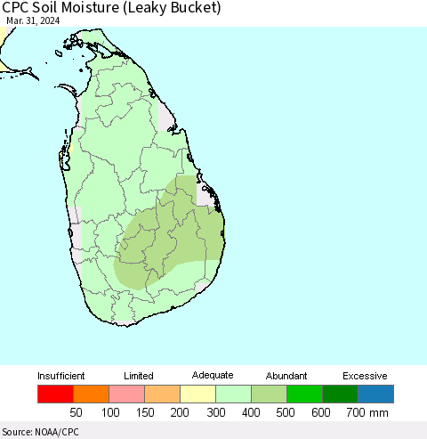Sri Lanka CPC Soil Moisture (Leaky Bucket) Thematic Map For 3/26/2024 - 3/31/2024