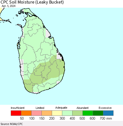 Sri Lanka CPC Soil Moisture (Leaky Bucket) Thematic Map For 4/1/2024 - 4/5/2024