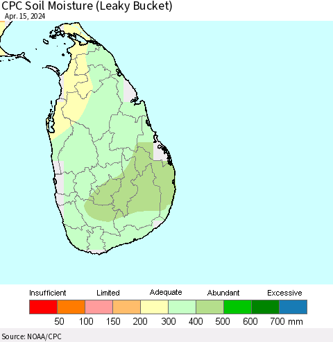 Sri Lanka CPC Soil Moisture (Leaky Bucket) Thematic Map For 4/11/2024 - 4/15/2024