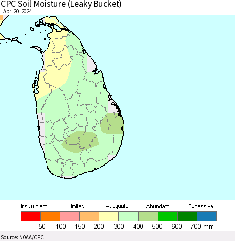 Sri Lanka CPC Soil Moisture (Leaky Bucket) Thematic Map For 4/16/2024 - 4/20/2024