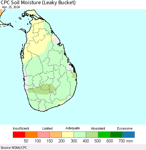 Sri Lanka CPC Soil Moisture (Leaky Bucket) Thematic Map For 4/21/2024 - 4/25/2024