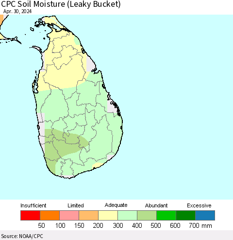 Sri Lanka CPC Soil Moisture (Leaky Bucket) Thematic Map For 4/26/2024 - 4/30/2024