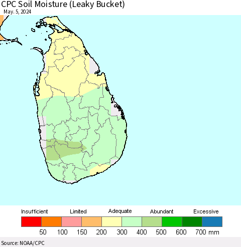 Sri Lanka CPC Soil Moisture (Leaky Bucket) Thematic Map For 5/1/2024 - 5/5/2024