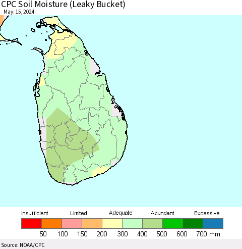 Sri Lanka CPC Soil Moisture (Leaky Bucket) Thematic Map For 5/11/2024 - 5/15/2024