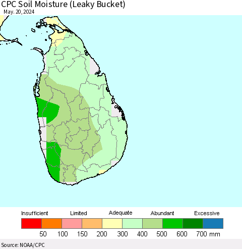 Sri Lanka CPC Soil Moisture (Leaky Bucket) Thematic Map For 5/16/2024 - 5/20/2024